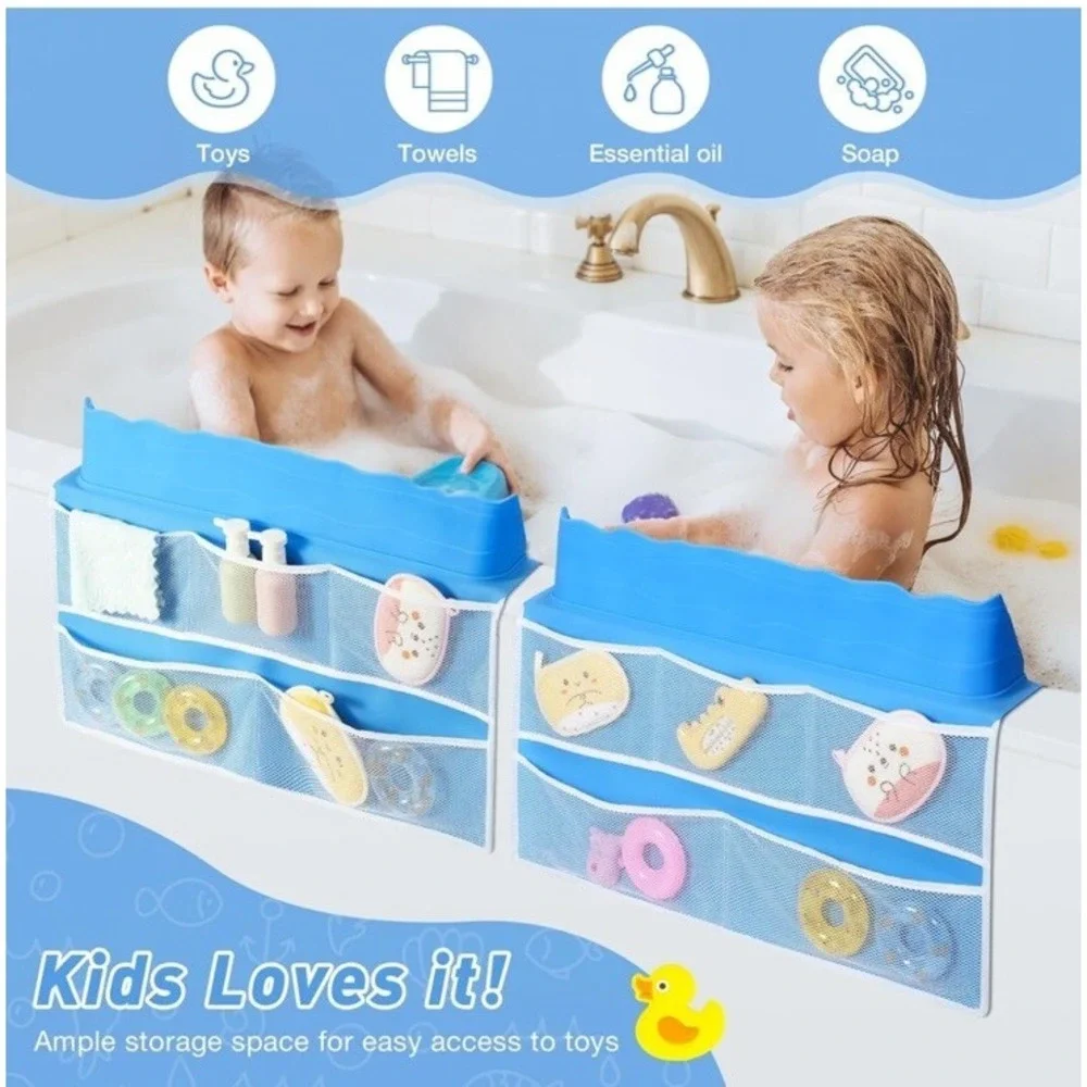 Ikkle Splash Guard For Bathtub Silicon Kids Bath Tub Shelf And Organizer